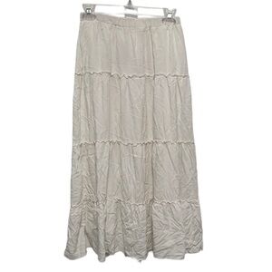John Galt White Boho Tiered Midi Skirt